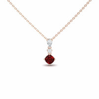 Lab Grown Ruby & Diamond Three Stone Drop Necklace - Roshni