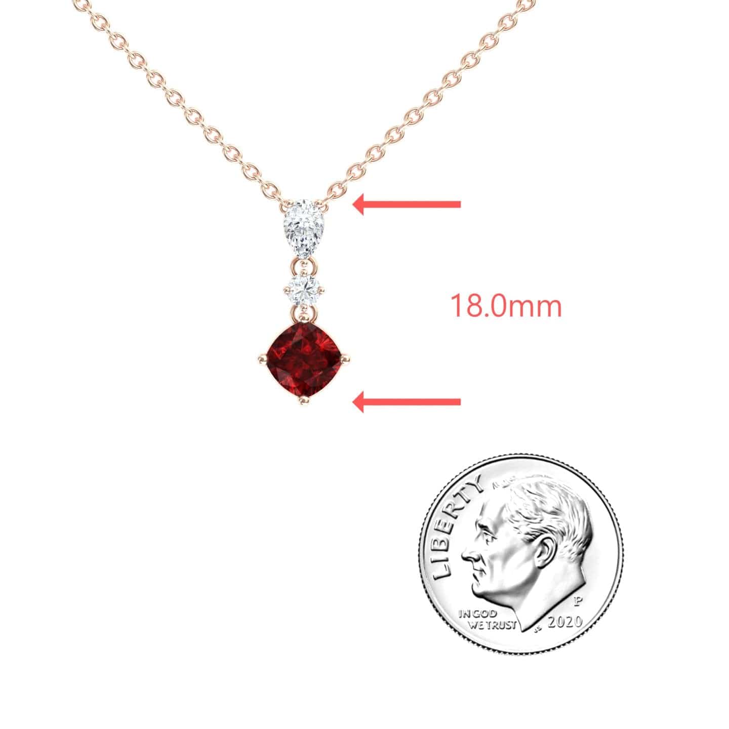 Lab Grown Ruby & Diamond Three Stone Drop Necklace - Roshni