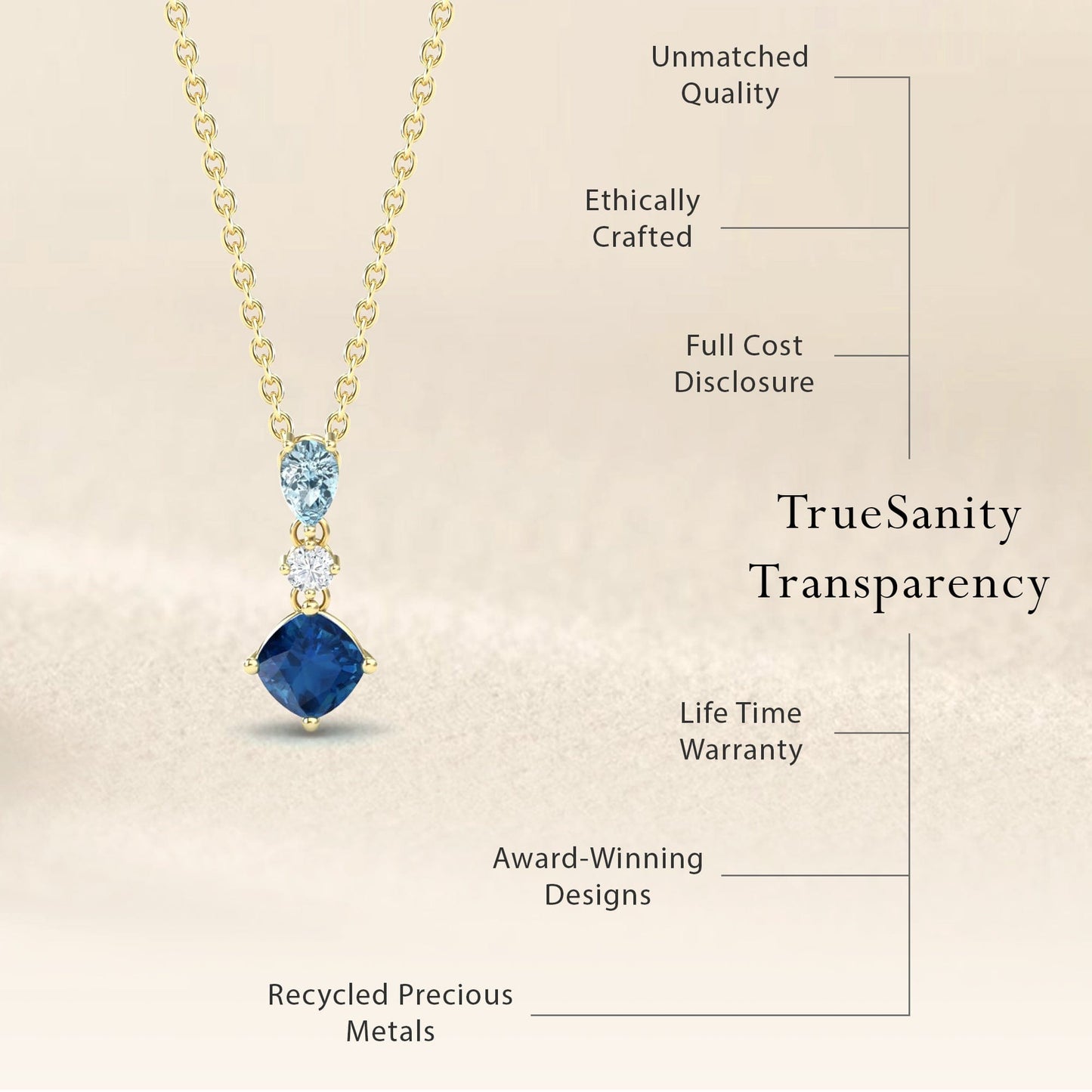 London Blue Topaz & Aquamarine Three Stone Drop Necklace - Roshni