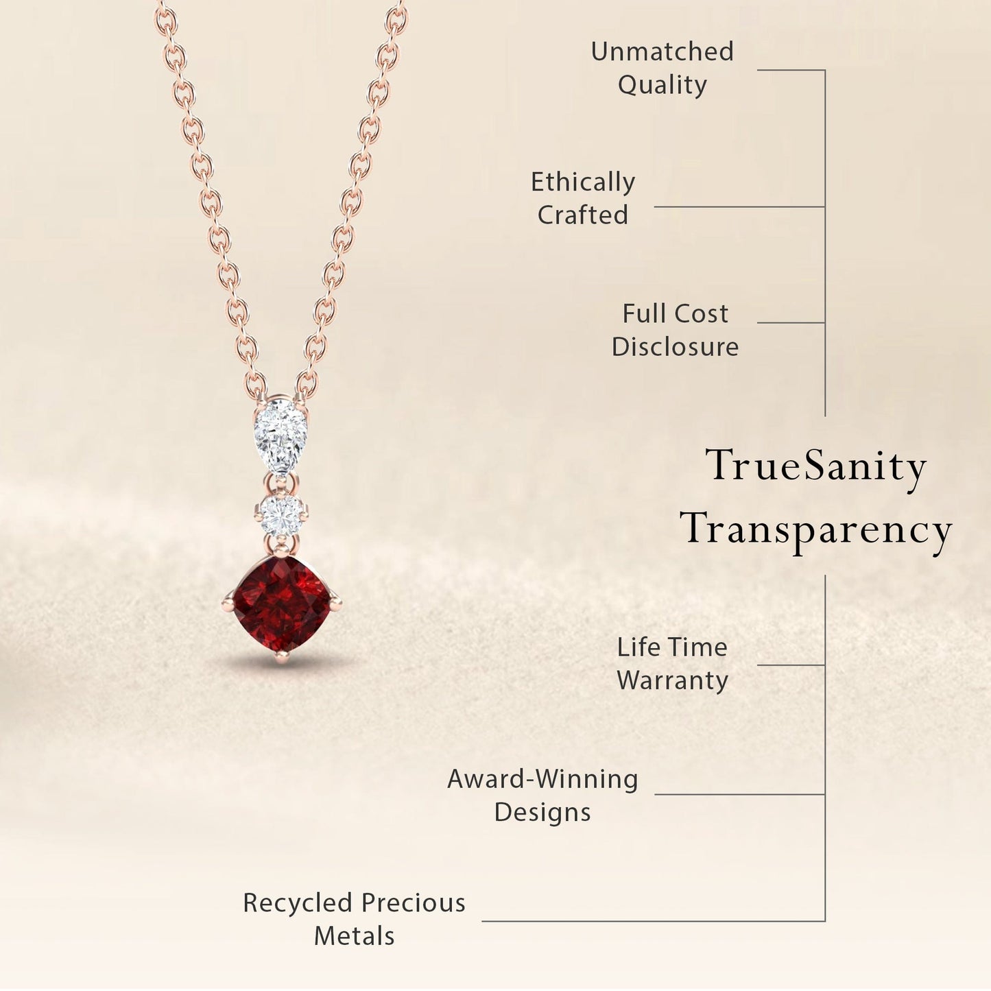 Lab Grown Ruby & Diamond Three Stone Drop Necklace - Roshni