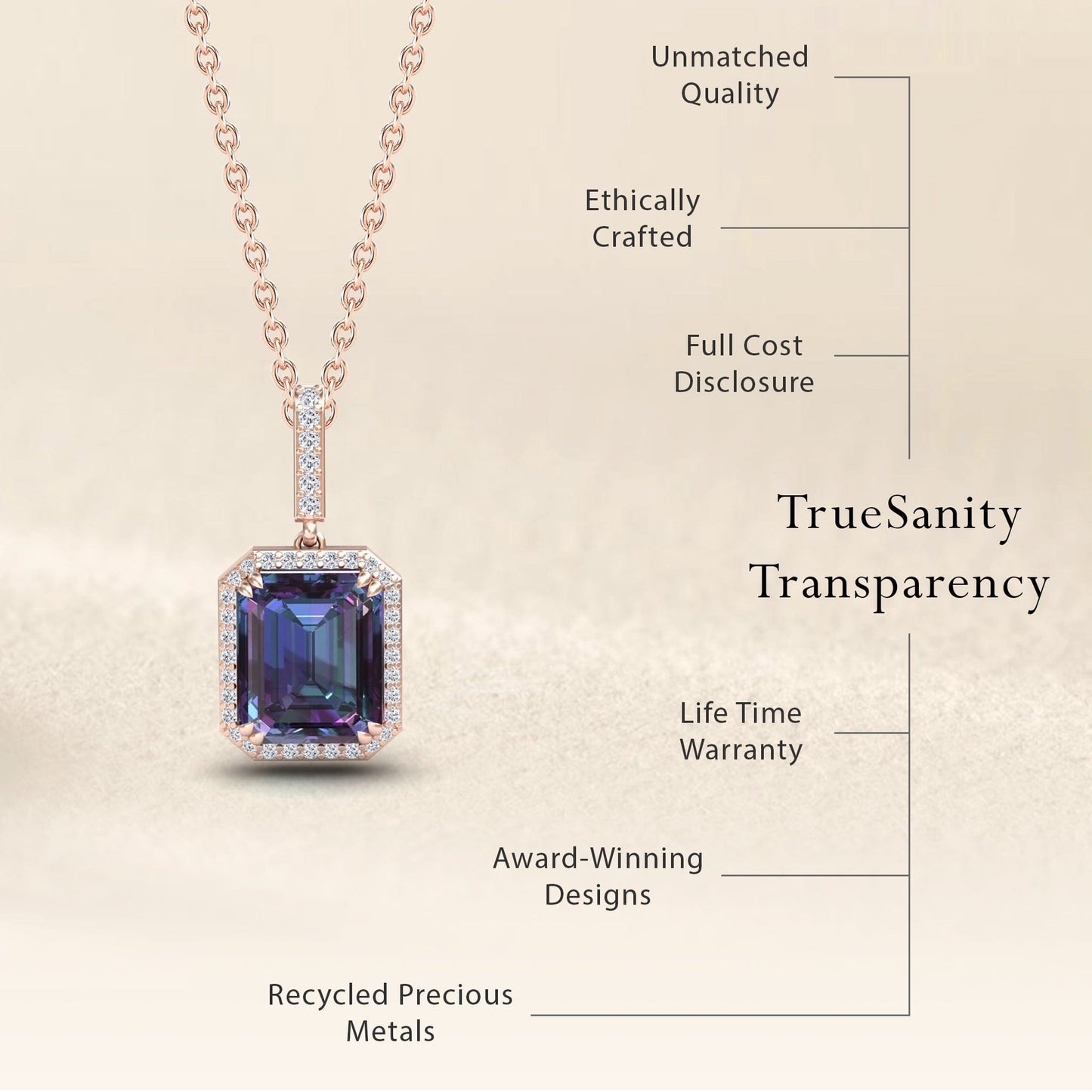 Lab Grown Alexandrite & Diamond Halo Necklace - Sanya