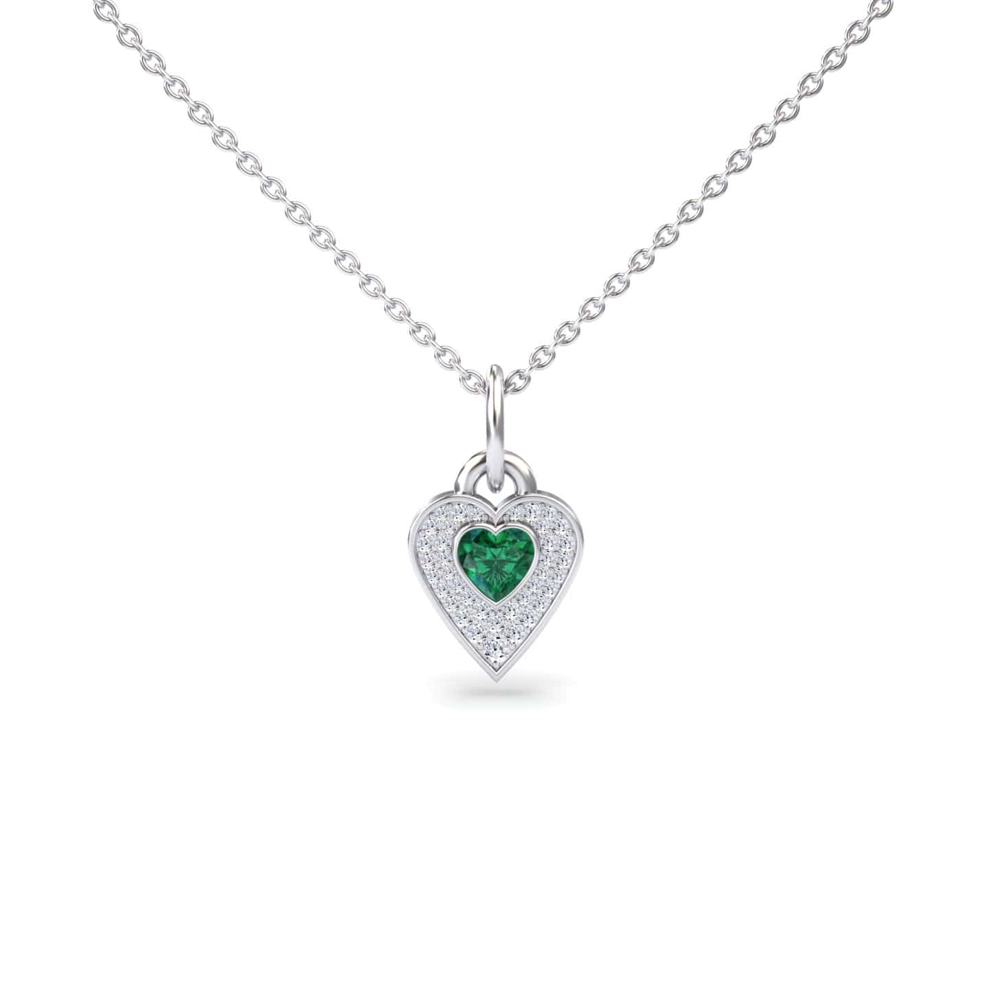 Lab Grown Emerald & White Diamond Heart Necklace - Tara