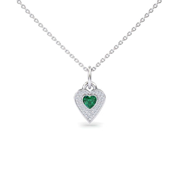 Lab Grown Emerald & White Diamond Heart Necklace - Tara