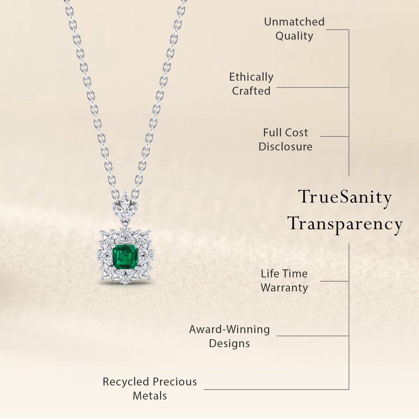 Emerald & Diamond Halo Necklace - Zeina