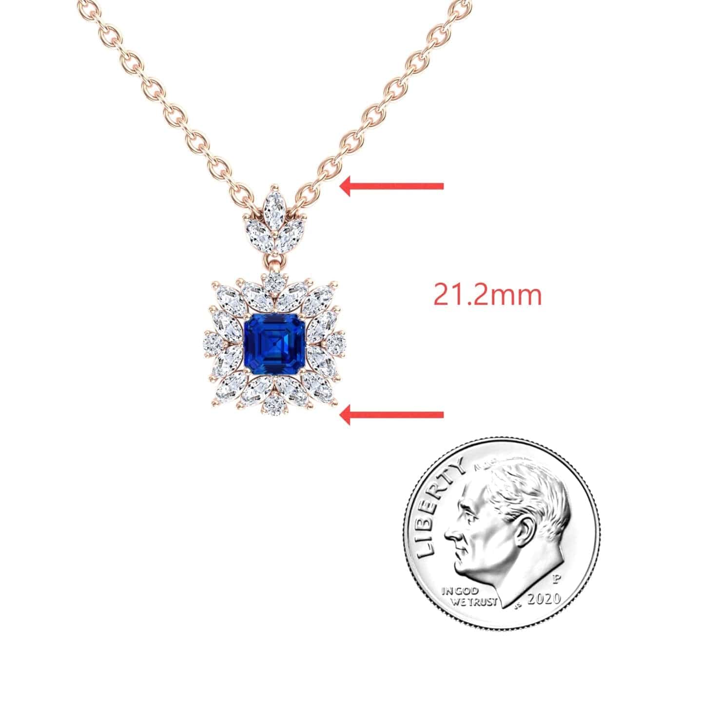 Lab Grown Blue Sapphire & Diamond Halo Pendant Necklace - Zeina