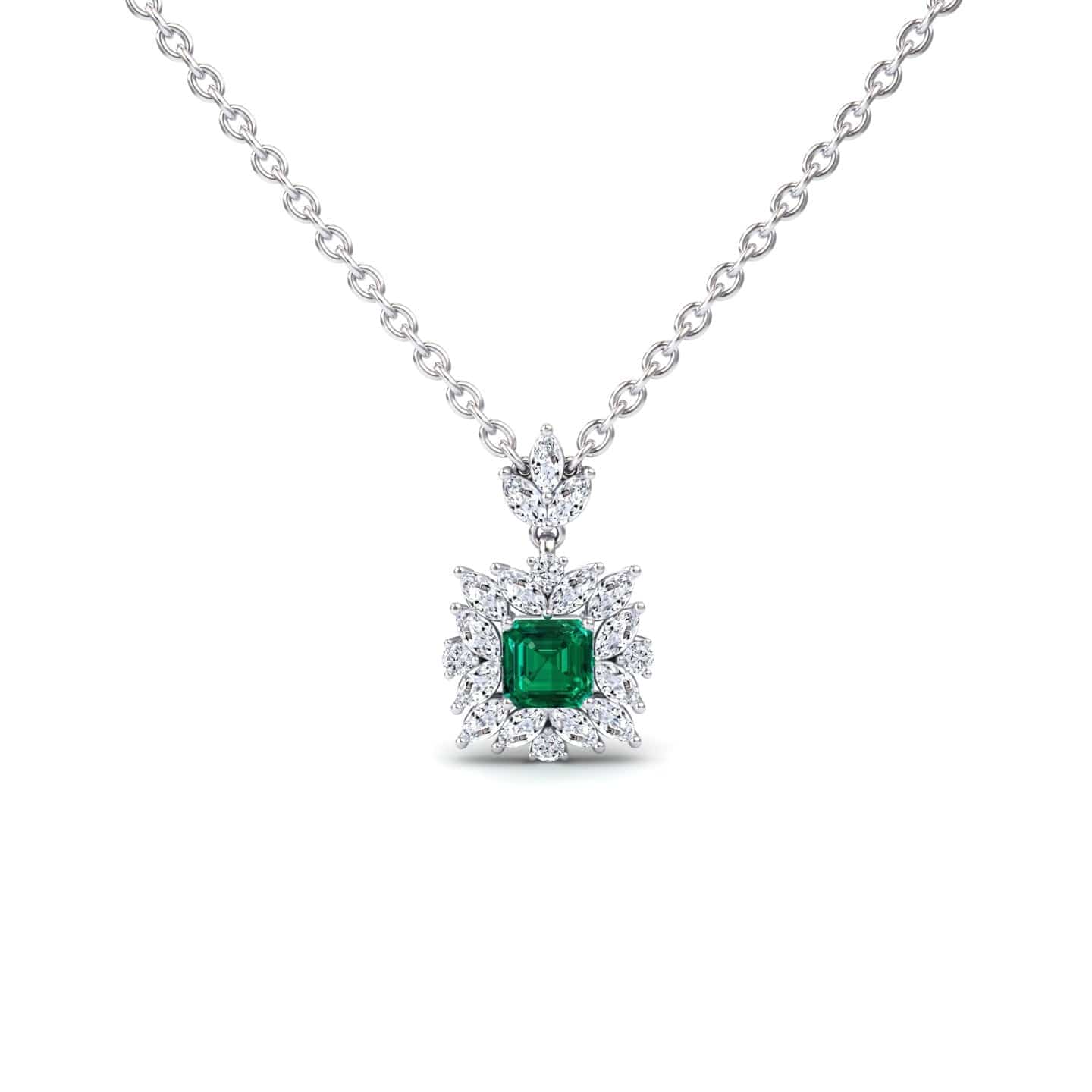 Emerald & Diamond Halo Necklace - Zeina