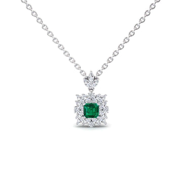 Emerald & Diamond Halo Necklace - Zeina