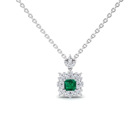 Emerald & Diamond Halo Necklace - Zeina