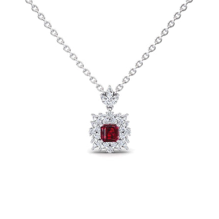 Lab Grown Ruby & Diamond Halo Necklace - Zeina