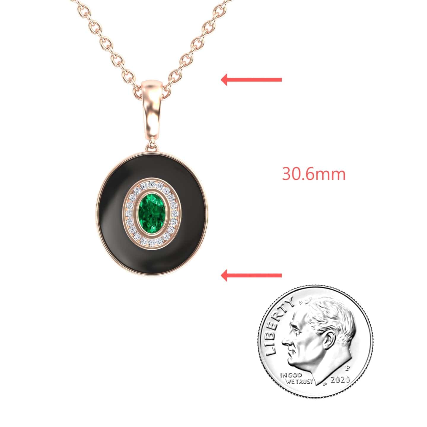 Emerald & Diamond Black Enamel Halo Necklace - Edith