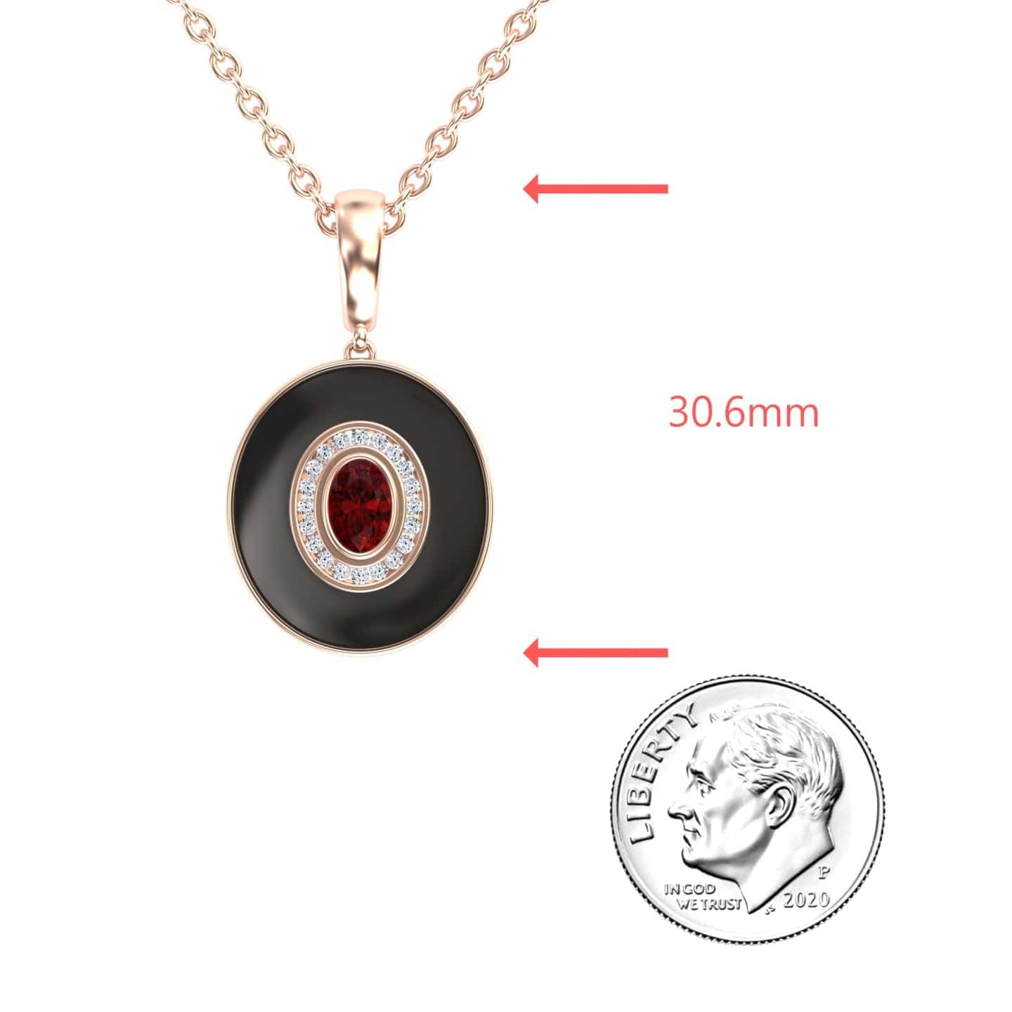 Ruby & Diamond Black Enamel Halo Necklace - Edith