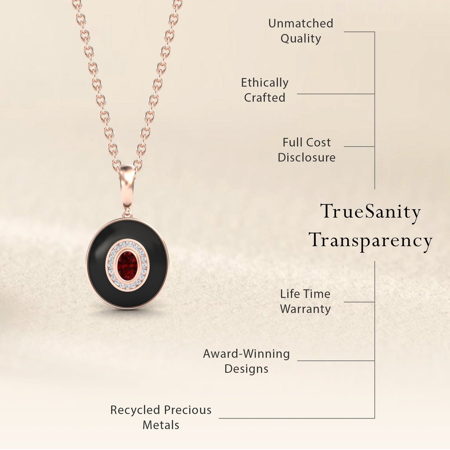 Ruby & Diamond Black Enamel Halo Necklace - Edith