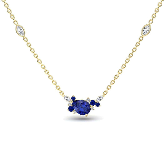 Blue Sapphire & Diamond Bouquet Necklace - Daria