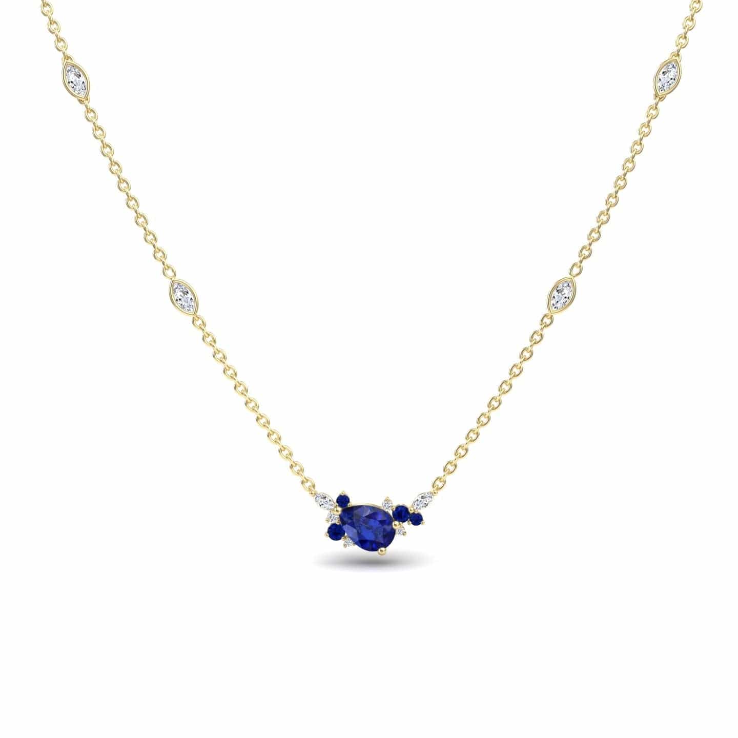Blue Sapphire & Diamond Bouquet Necklace - Daria