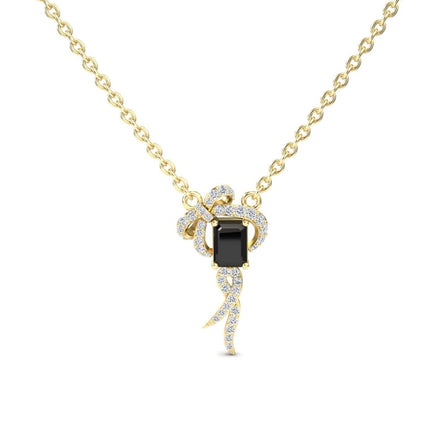Black & White Diamond Bow Ribbon Necklace - Meiling