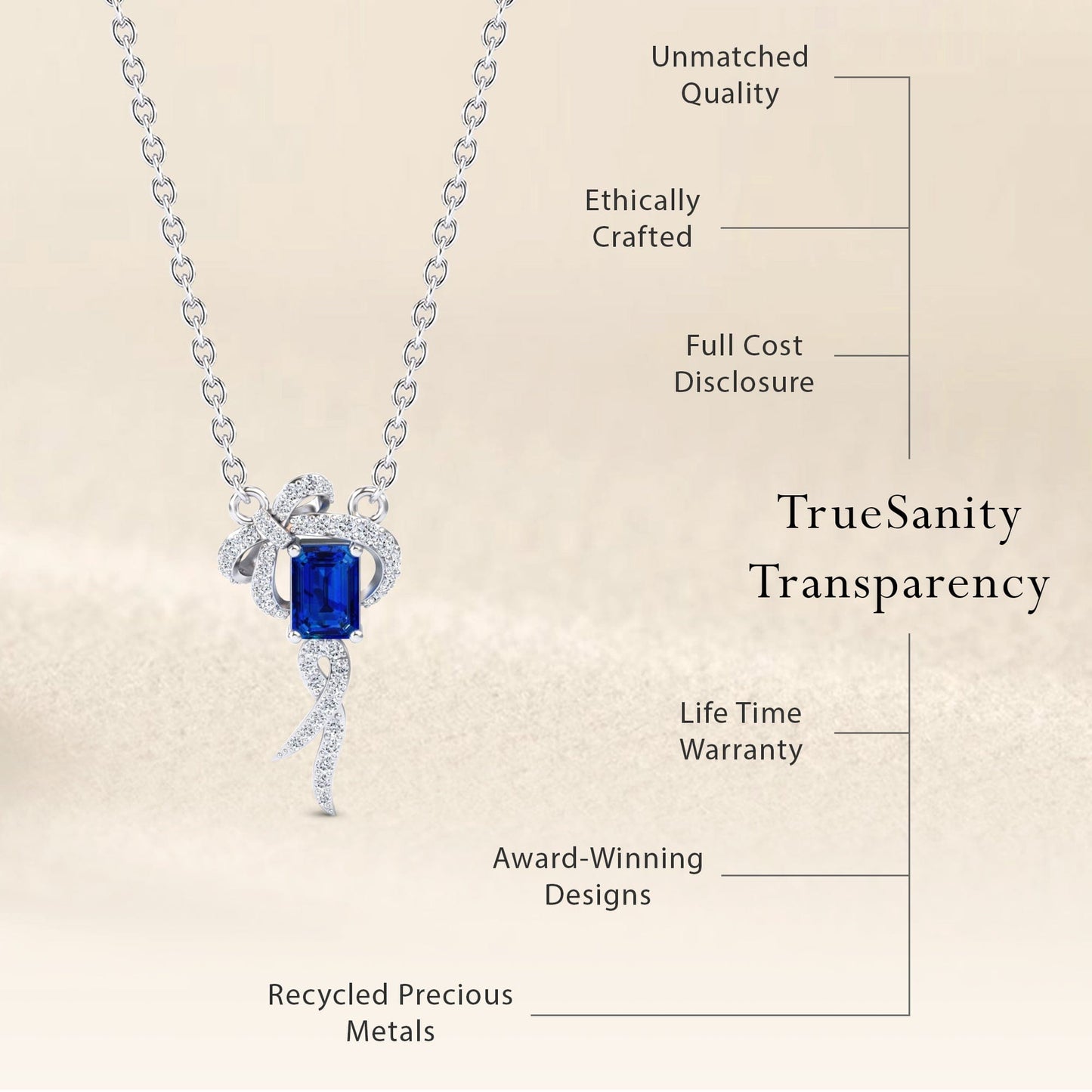 Lab Grown Blue Sapphire & Diamond Bow Ribbon Necklace - Meiling
