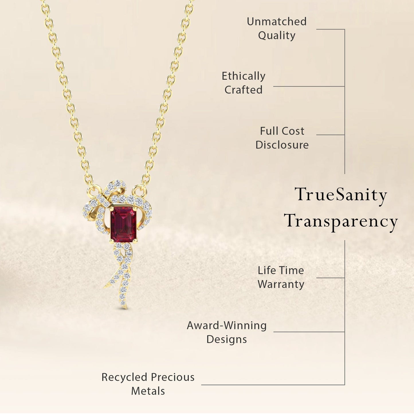 Lab Grown Ruby & Diamond Bow Ribbon Necklace - Meiling