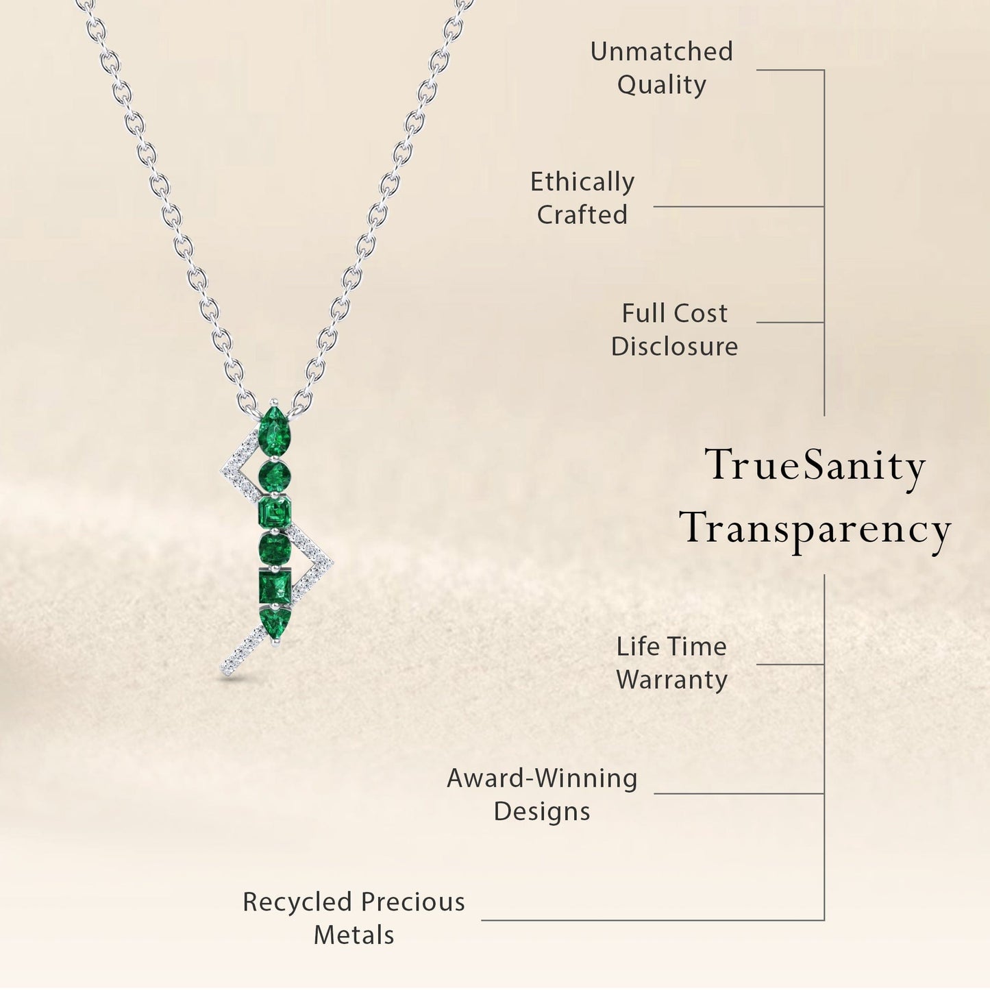 Emerald & Diamond Lightning Bolt Necklace - Tanya