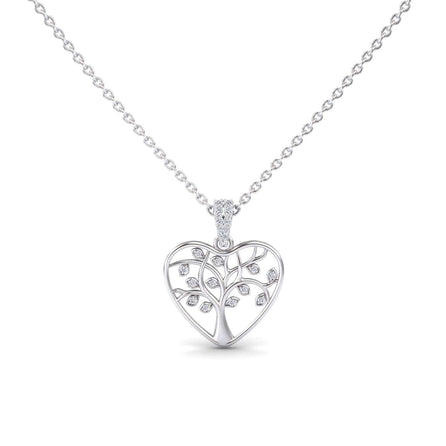 White Diamond Tree of Life Heart Necklace - Amara