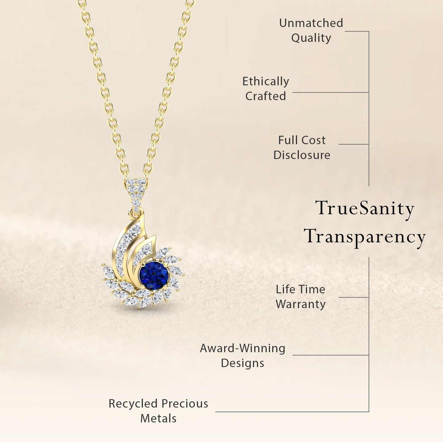 Blue Sapphire & Diamond Swirl Necklace - Caoimhe