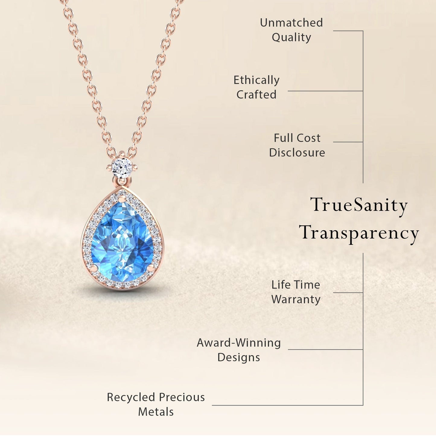 Swiss Blue Topaz & Diamond Halo Necklace - Hannah