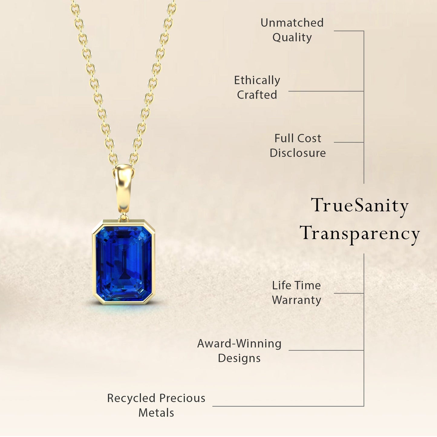 Lab Grown Blue Sapphire Solitaire Necklace - Jovana