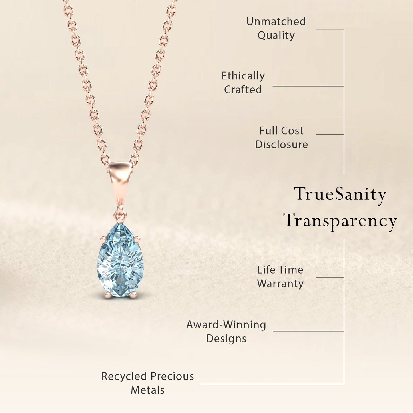 Aquamarine Four Prong Solitaire Necklace - Kirsten