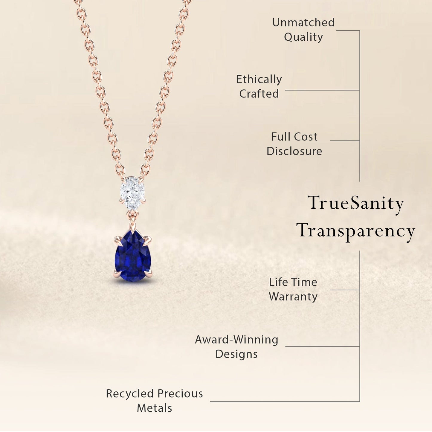 Lab Grown Blue Sapphire & Diamond Double Drop Necklace - Mary