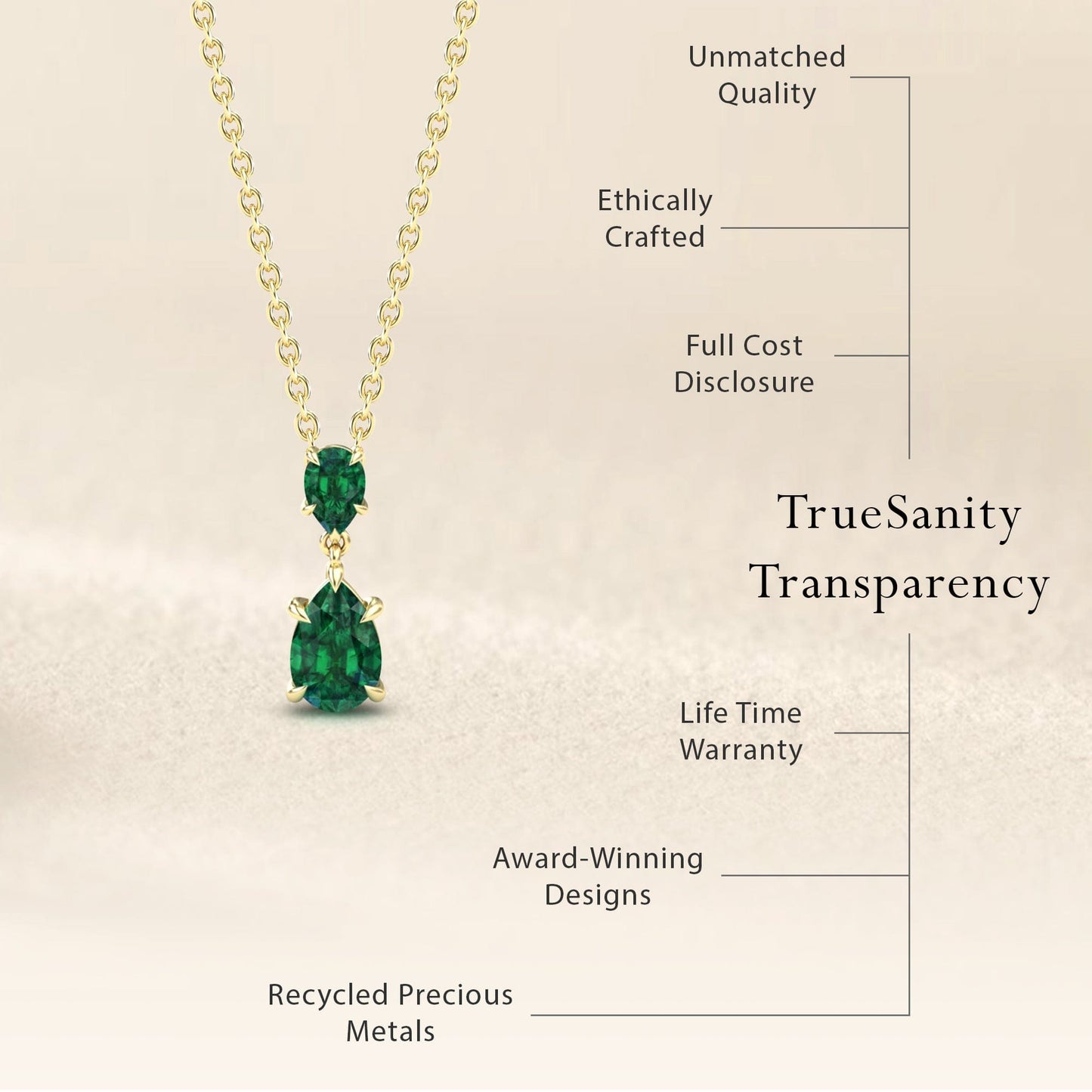Lab Grown Emerald Double Drop Necklace - Mary