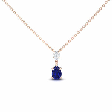 Lab Grown Blue Sapphire & Diamond Double Drop Necklace - Mary