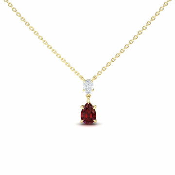 Lab Grown Ruby & Diamond Double Drop Necklace - Mary