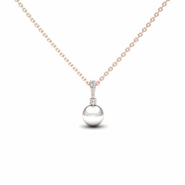 White Akoya Pearl & Diamond Solitaire Drop Necklace - Lauren