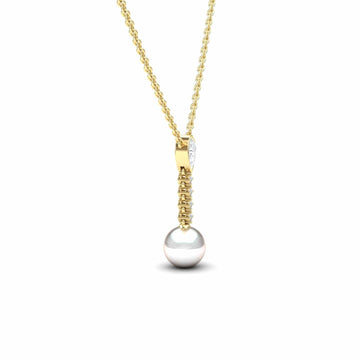 White Akoya Pearl & Diamond Drop Necklace - Nayana