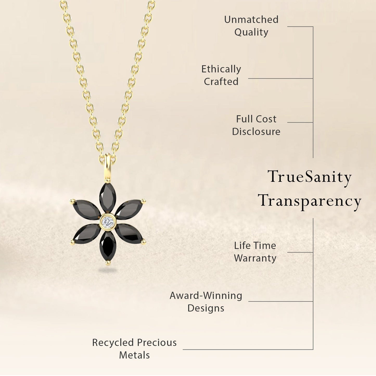 Black Diamond & Diamond Floral Necklace - Erin