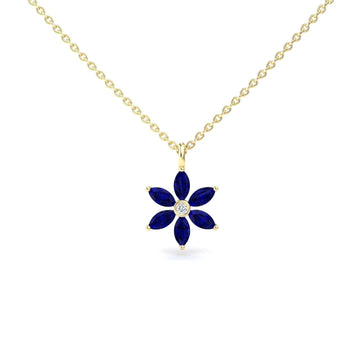 Lab Grown Blue Sapphire & Diamond Floral Necklace - Erin
