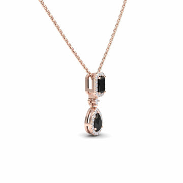 Black & White Diamond Double Halo Drop Necklace - Sarai