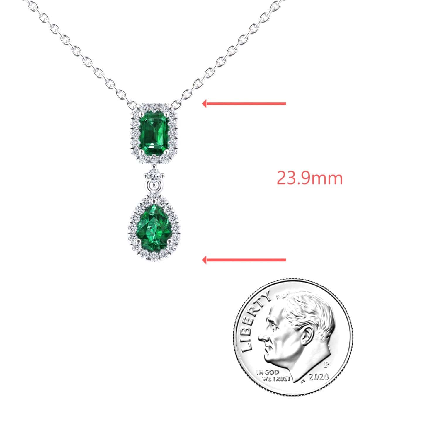Emerald & Diamond Double Halo Drop Necklace - Sarai
