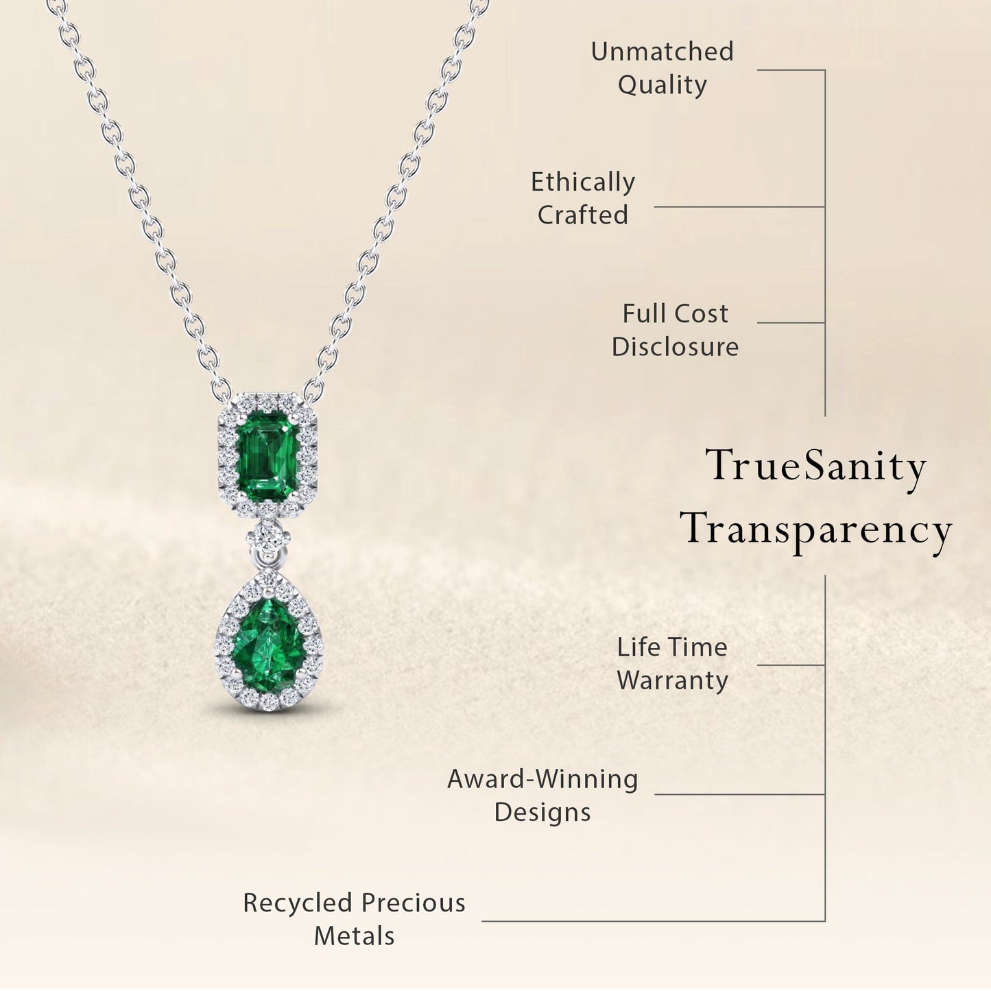 Emerald & Diamond Double Halo Drop Necklace - Sarai