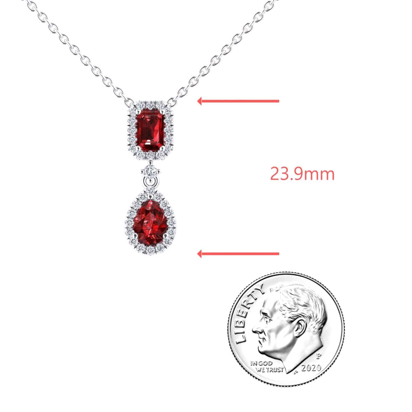 Ruby & Diamond Double Halo Drop Necklace - Sarai