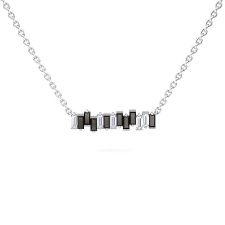 Black & White Diamond Geometric Bar Necklace - Fernanda