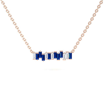 Lab Grown Blue Sapphire & Diamond Geometric Bar Necklace - Fernanda
