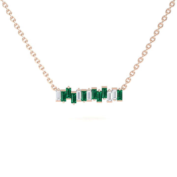 Lab Grown Emerald & Diamond Geometric Bar Necklace - Fernanda