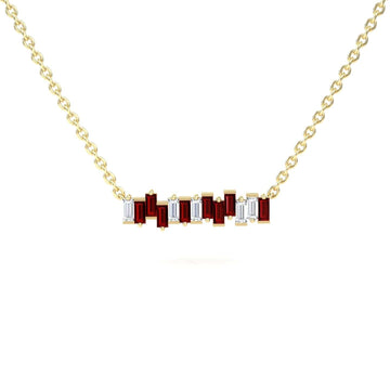 Lab Grown Ruby & Diamond Geometric Bar Necklace - Fernanda