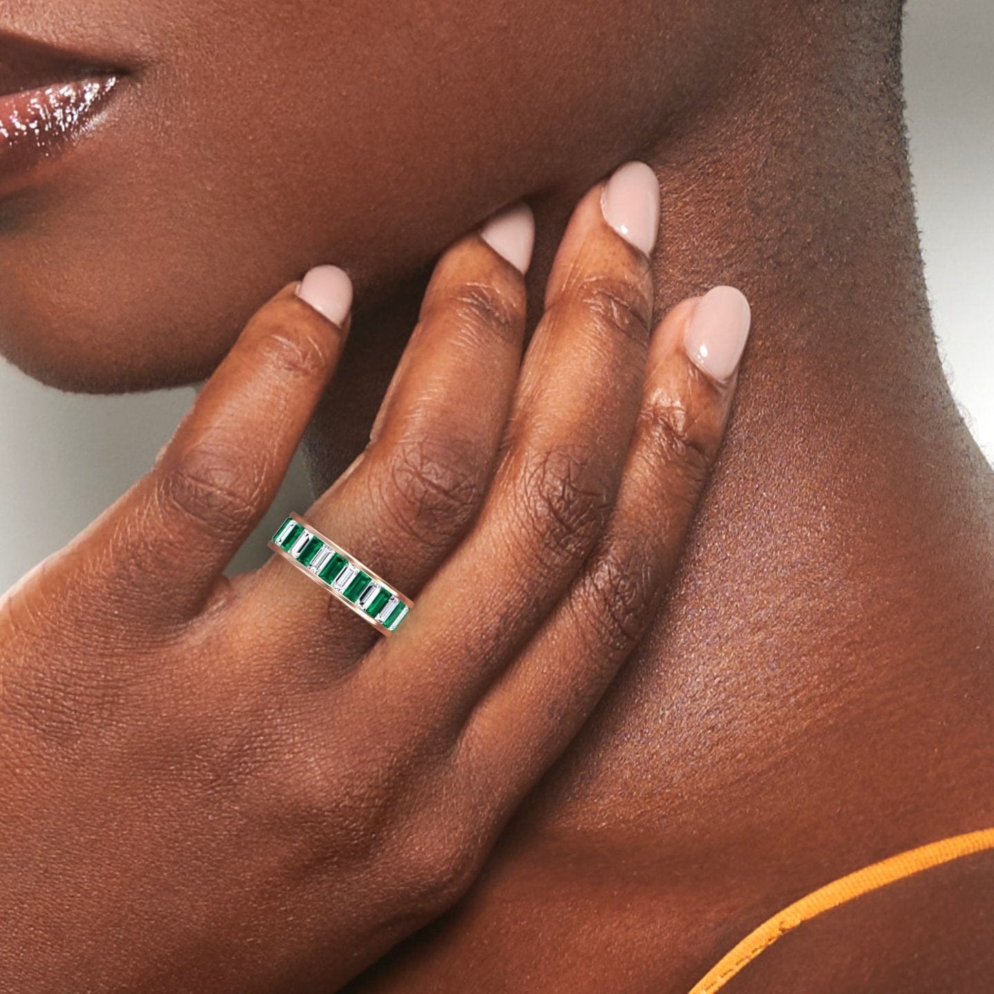 Emerald & Diamond Channel-Set Eternity Band - Kyra