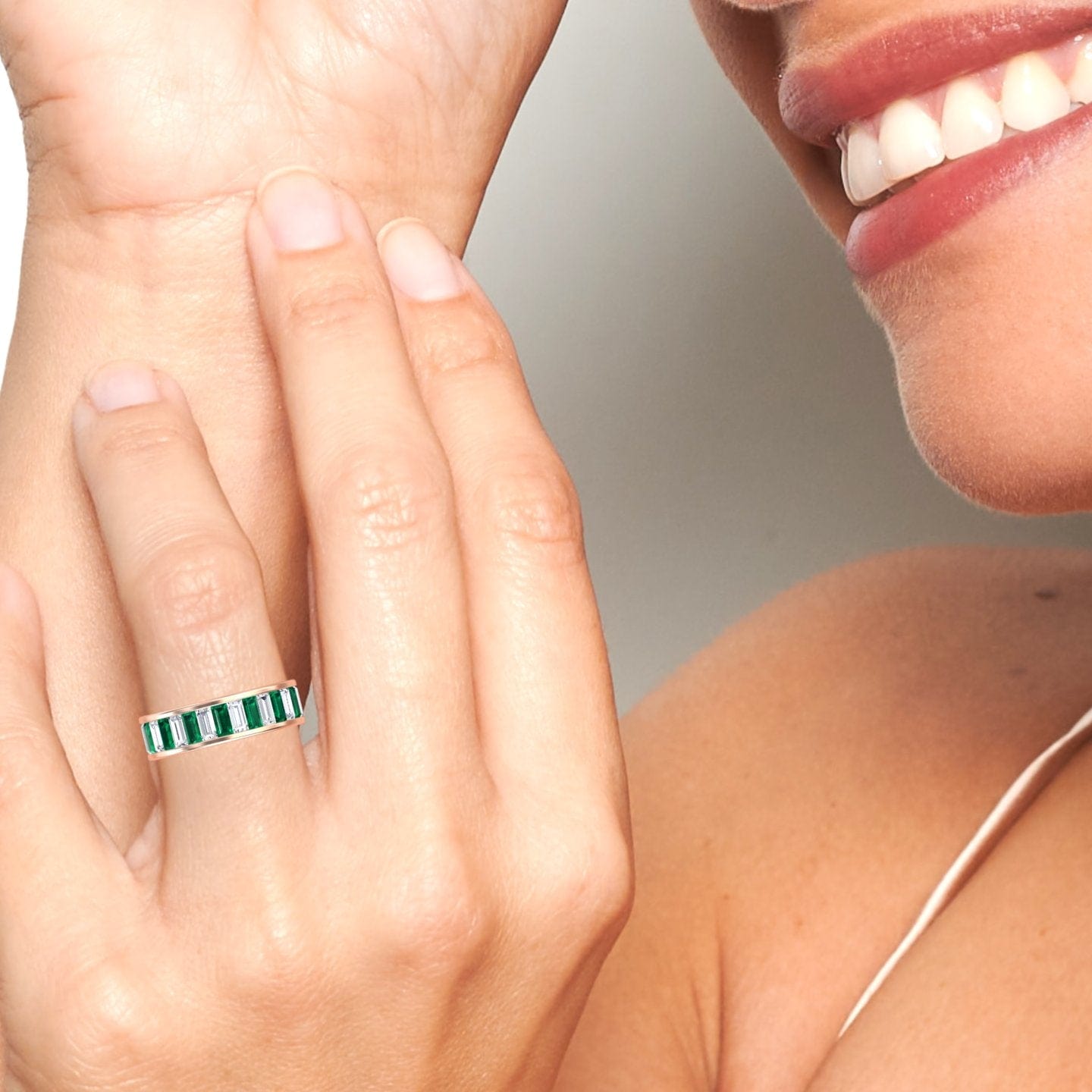 Emerald & Diamond Channel-Set Eternity Band - Kyra