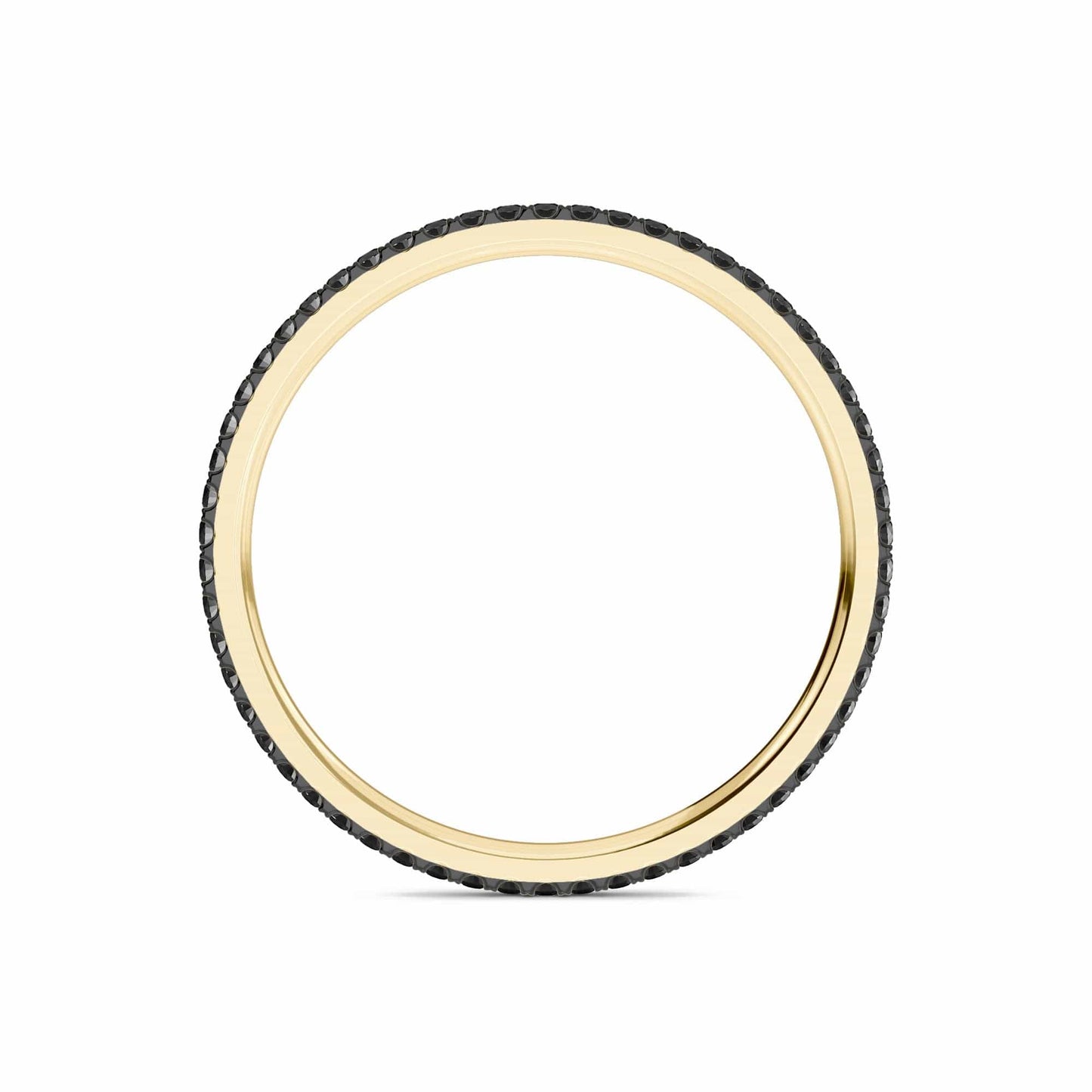 The Black Diamond Ballad Eternity Ring - Colleen features a thin gold band with a textured black outer edge, showcased upright against a plain white background.