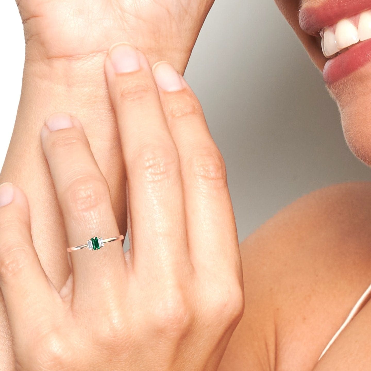 Emerald & Diamond Three Stone Ring - Marina