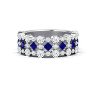 Blue Sapphire & Diamond Lace Band Ring - Victoria