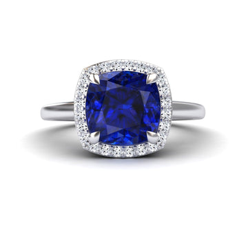 Lab Grown Blue Sapphire & Diamond Halo Ring - Ziva