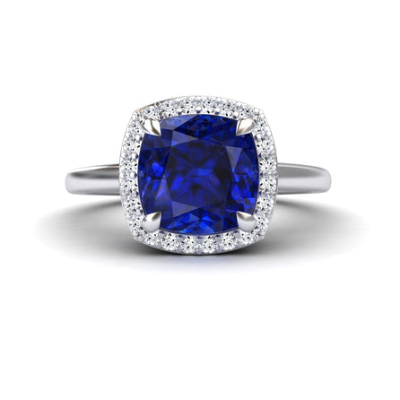Lab Grown Blue Sapphire & Diamond Halo Ring - Ziva